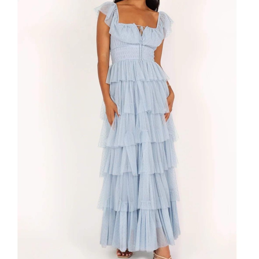NEW Petal & Pup Blue Belle Maxi Dress Tiered Ruffle Lace Balletcore Size Medium - Picture 3 of 13